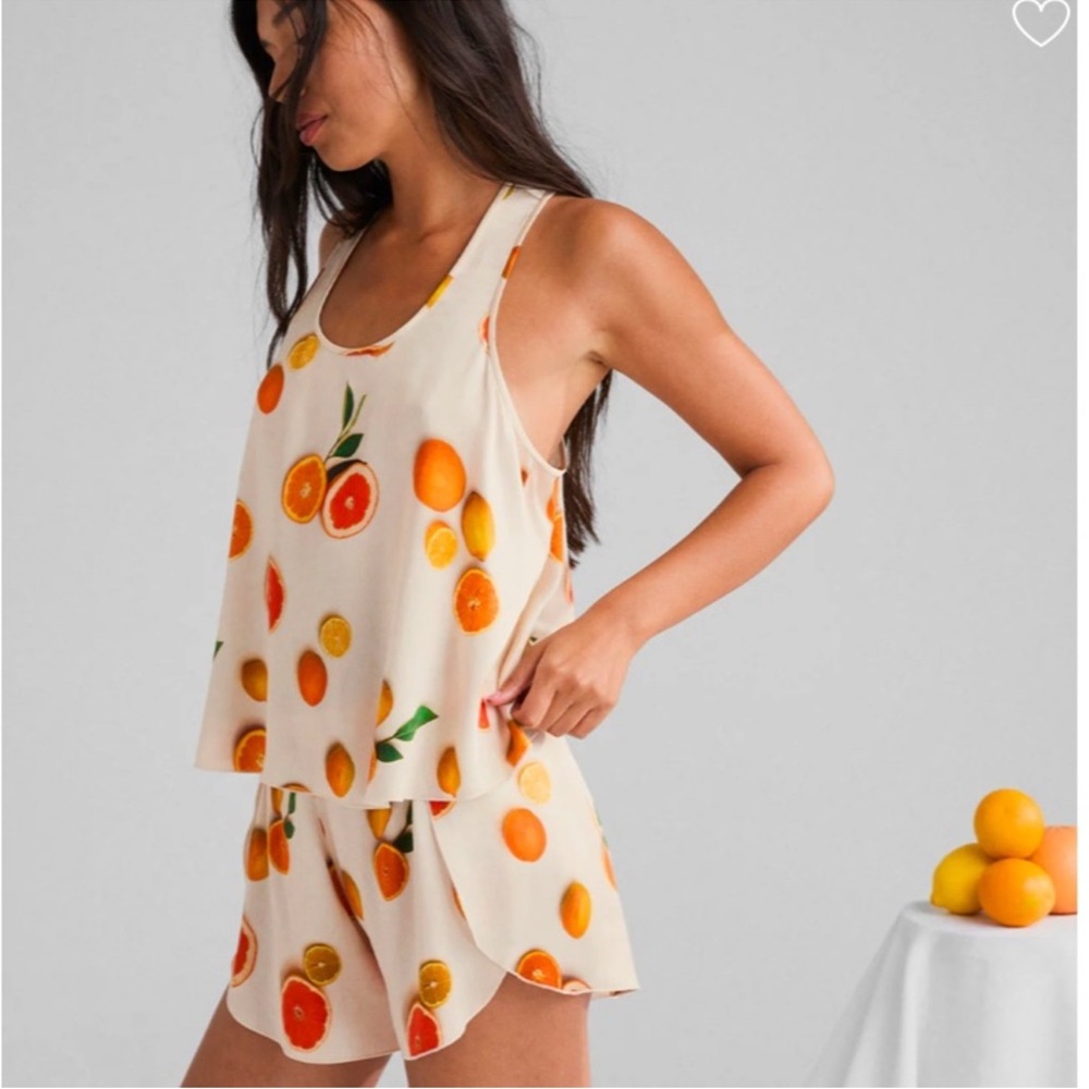 LUNYA Washable Silk Tank Short Pajama Main Squeeze Orange SET 2 PIECE L - Picture 2 of 8